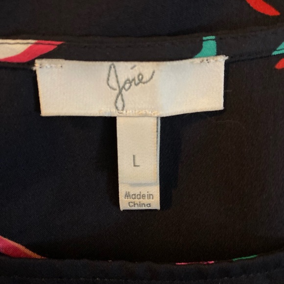 JOIE women’s 100% silk long split sleeve dark floral pullover blouse Sz L multi - Picture 4 of 7